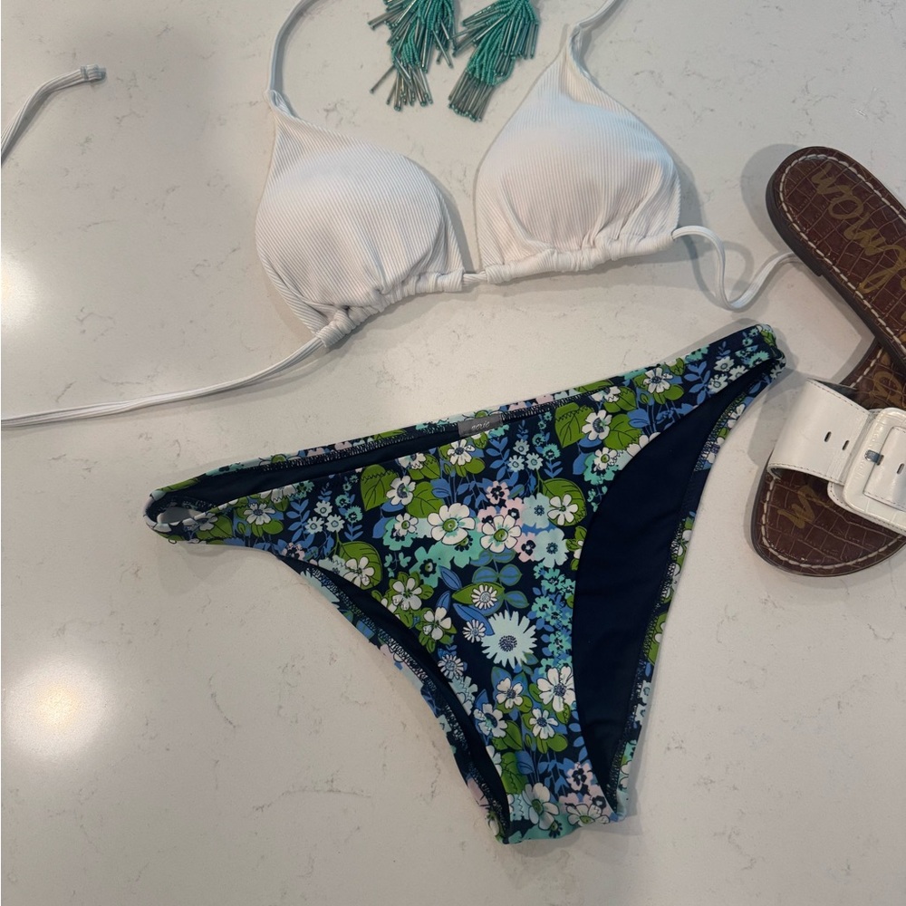Aerie Navy and Floral Bikini Bottom Top is white but not from Aerie